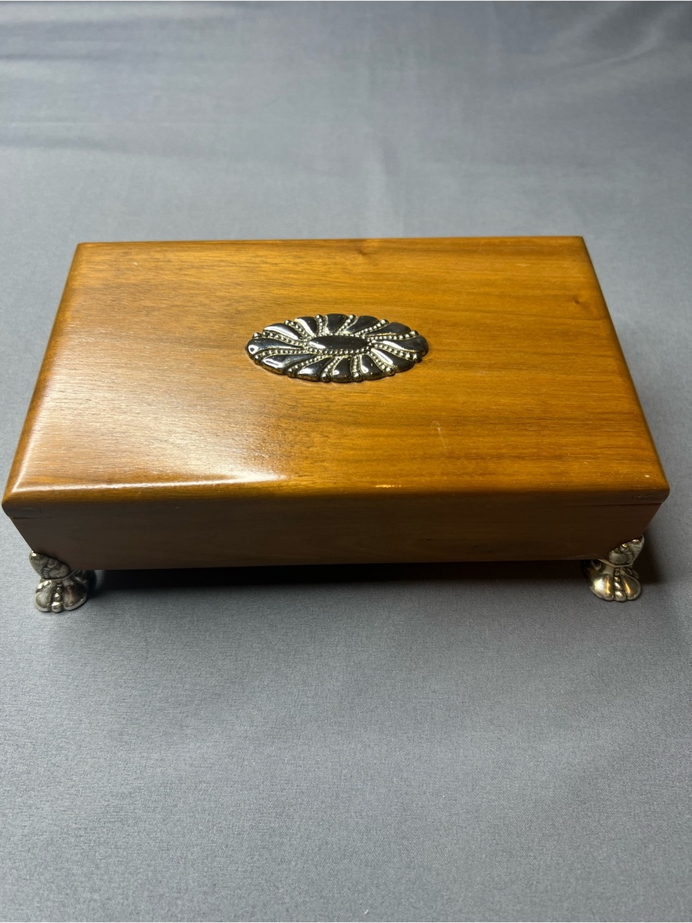 Vintage Ronson Wooden Trinket Box Silver-Plated Feet & Lid Accent | Made in USA